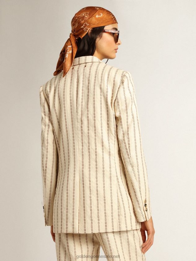 Single-breasted cream cotton blazer with jacquard motif FN20N1049 Women Golden Goose