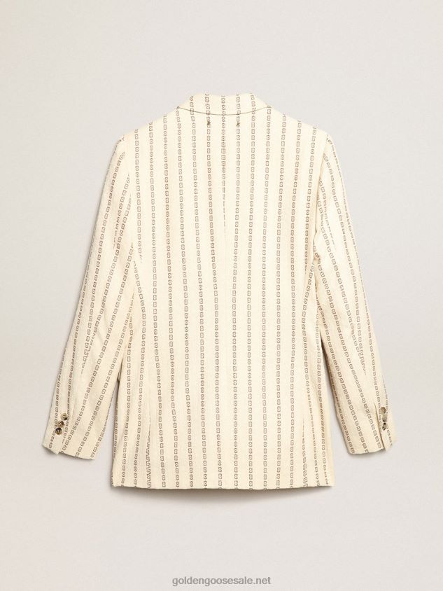 Single-breasted cream cotton blazer with jacquard motif FN20N1049 Women Golden Goose