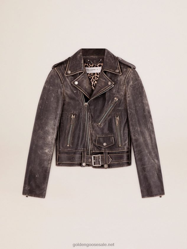 biker jacket in distressed leather FN20N931 Women Golden Goose