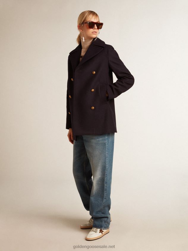 dark blue peacoat with gold-colored heraldic buttons FN20N919 Women Golden Goose