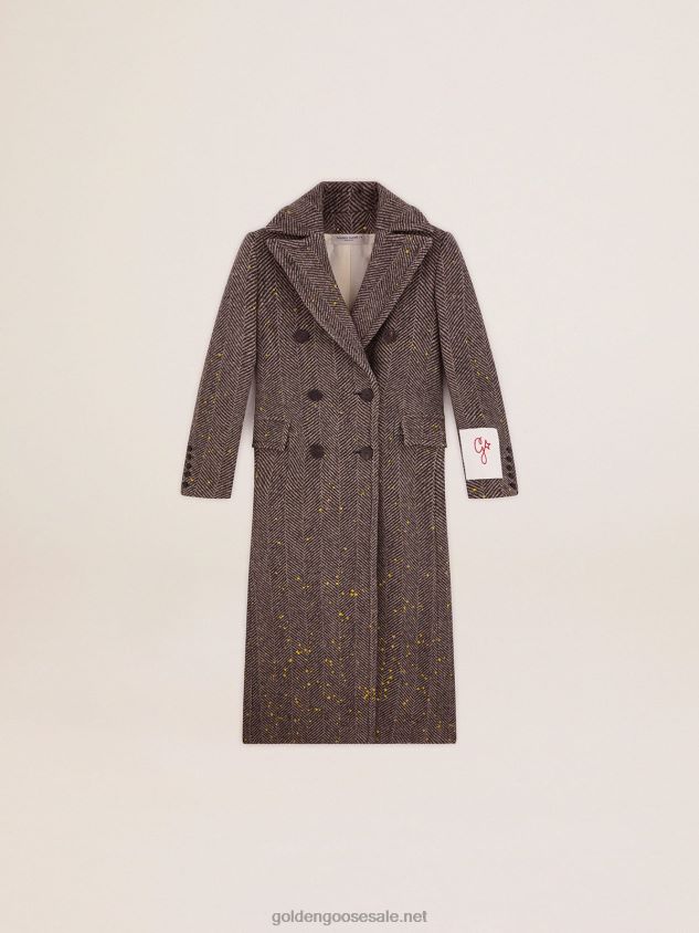 long herringbone coat with yellow details FN20N936 Women Golden Goose
