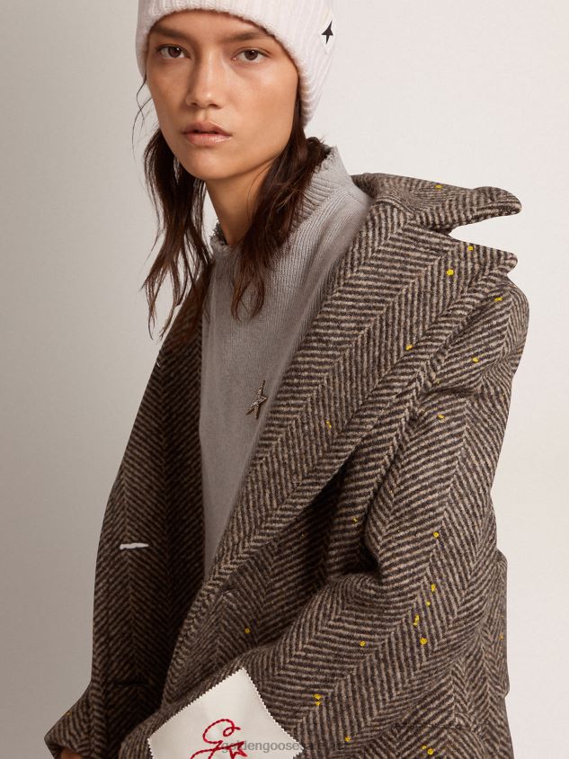 long herringbone coat with yellow details FN20N936 Women Golden Goose