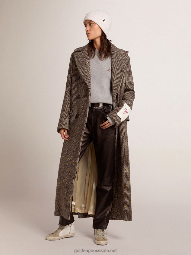 long herringbone coat with yellow details FN20N936 Women Golden Goose