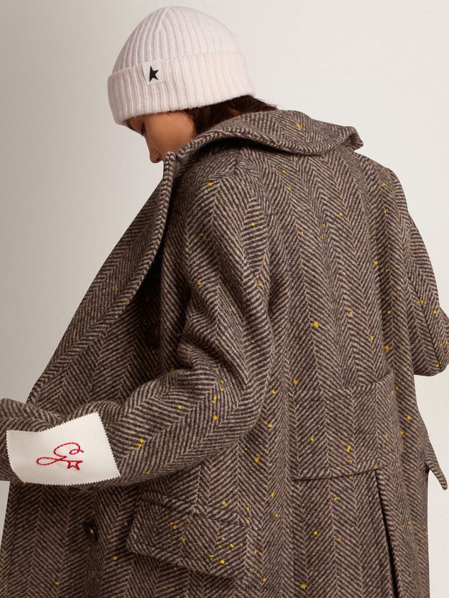 long herringbone coat with yellow details FN20N936 Women Golden Goose
