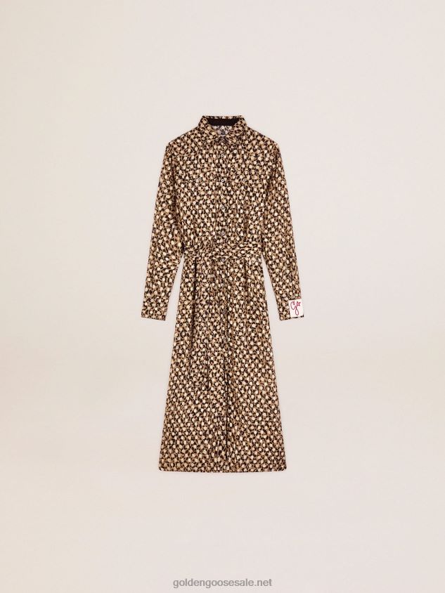 Shirt dress with animal print and gold plumetis FN20N1016 Women Golden Goose