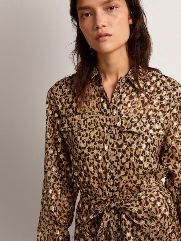 Shirt dress with animal print and gold plumetis FN20N1016 Women Golden Goose