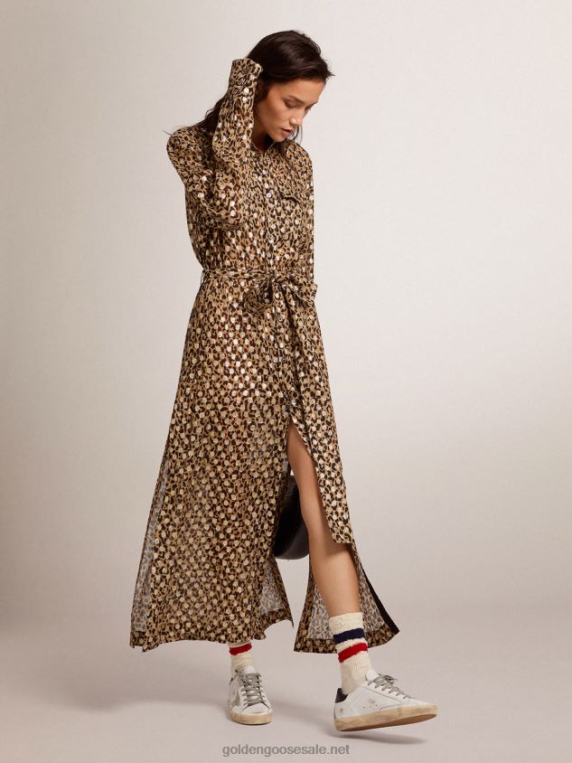 Shirt dress with animal print and gold plumetis FN20N1016 Women Golden Goose