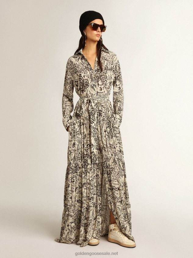 White dress with black toile de jouy print FN20N1054 Women Golden Goose