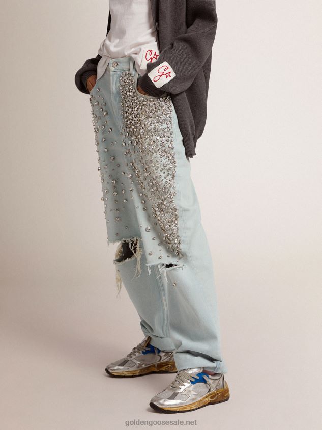 Collection bleached Kim jeans with cabochon crystals FN20N927 Women Golden Goose