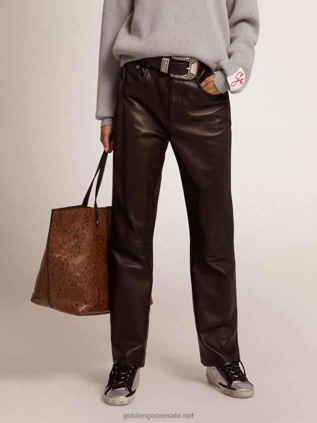 Collection flared cropped pants in soft black nappa leather FN20N1038 Women Golden Goose