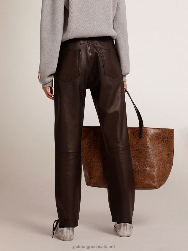 Collection flared cropped pants in soft black nappa leather FN20N1038 Women Golden Goose