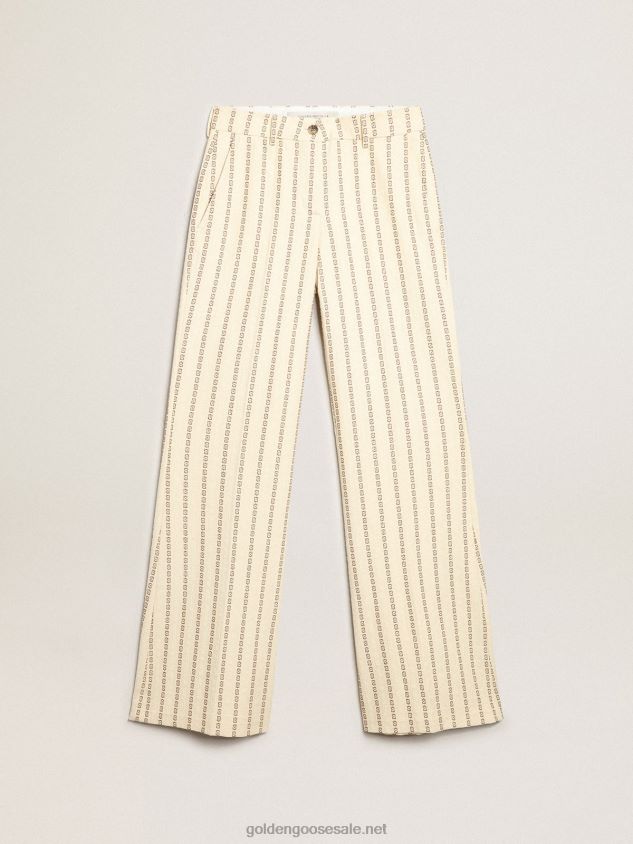 Cream-colored cotton pants with jacquard motif FN20N1048 Women Golden Goose