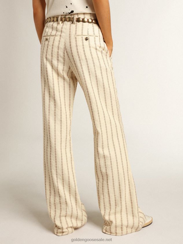 Cream-colored cotton pants with jacquard motif FN20N1048 Women Golden Goose