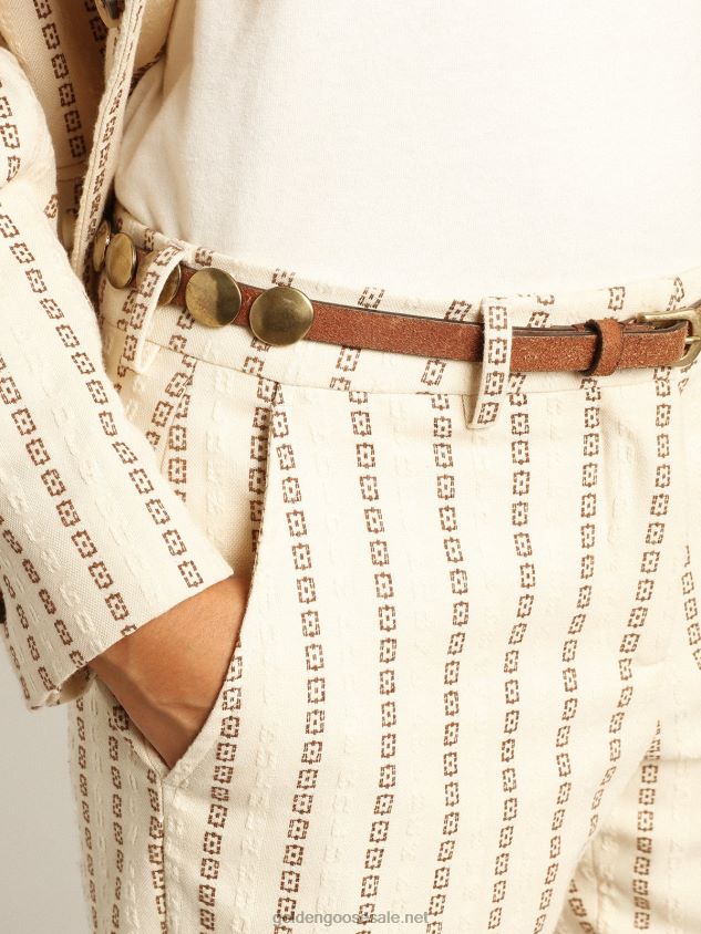 Cream-colored cotton pants with jacquard motif FN20N1048 Women Golden Goose