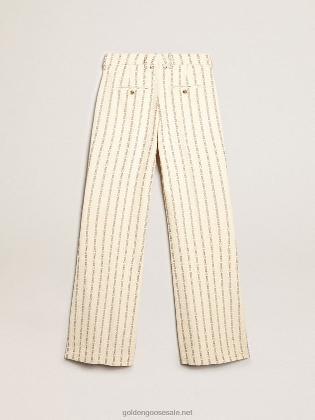 Cream-colored cotton pants with jacquard motif FN20N1048 Women Golden Goose