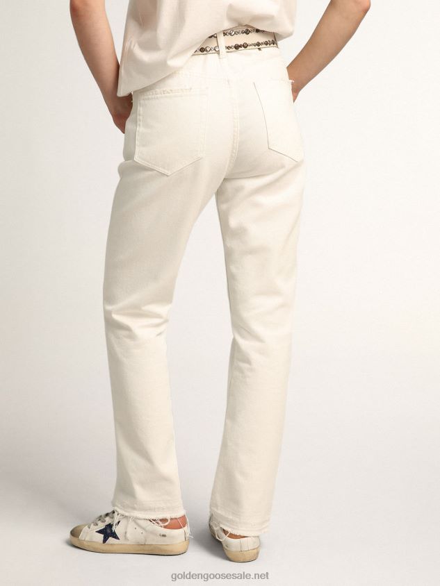 Cropped Journey Collection pants in white bull denim with worn-out effect hem FN20N1013 Women Golden Goose