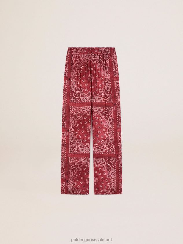Joggers in burgundy with paisley print FN20N1035 Women Golden Goose