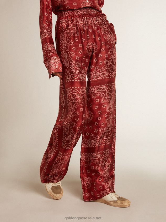 Joggers in burgundy with paisley print FN20N1035 Women Golden Goose