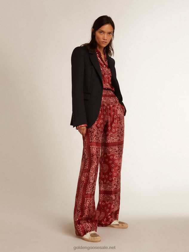 Joggers in burgundy with paisley print FN20N1035 Women Golden Goose