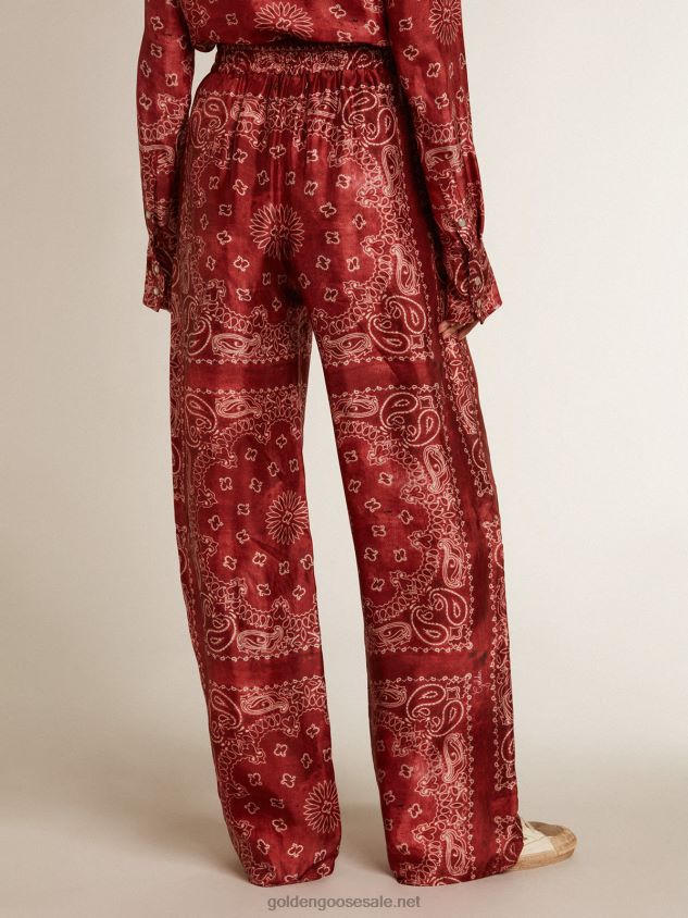 Joggers in burgundy with paisley print FN20N1035 Women Golden Goose