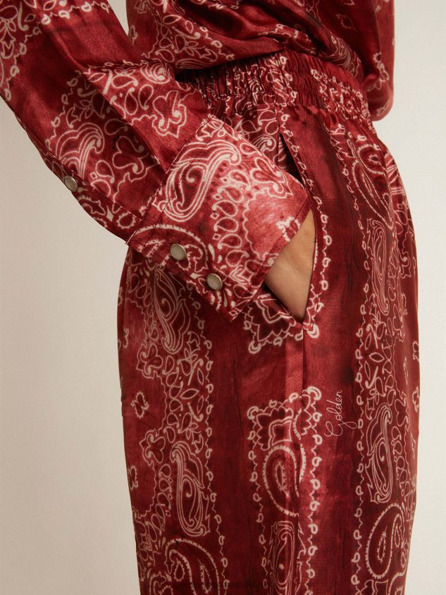 Joggers in burgundy with paisley print FN20N1035 Women Golden Goose