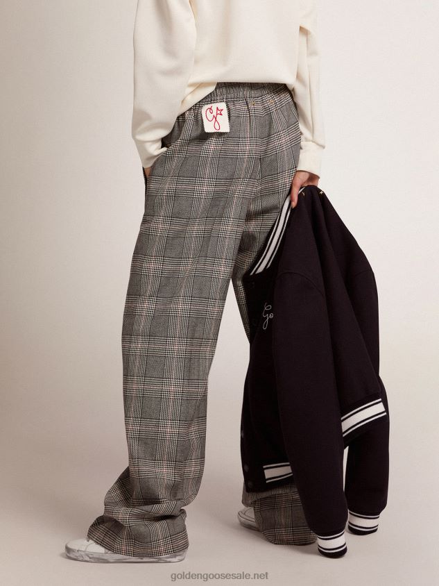 Joggers in gray and white Prince of Wales check FN20N1032 Women Golden Goose