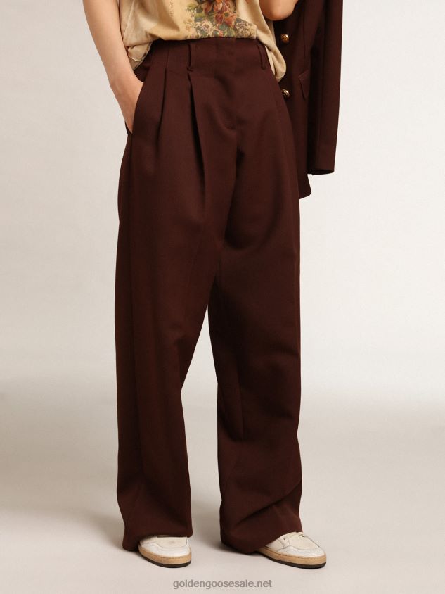 Journey Collection Flavia pants in chicory-coffee-colored wool gabardine FN20N996 Women Golden Goose