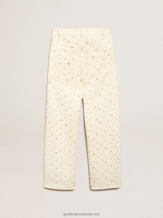 Journey Collection Kim jeans in off-white cotton with diamond patterns and the addition of beads and crystals FN20N948 Women Golden Goose