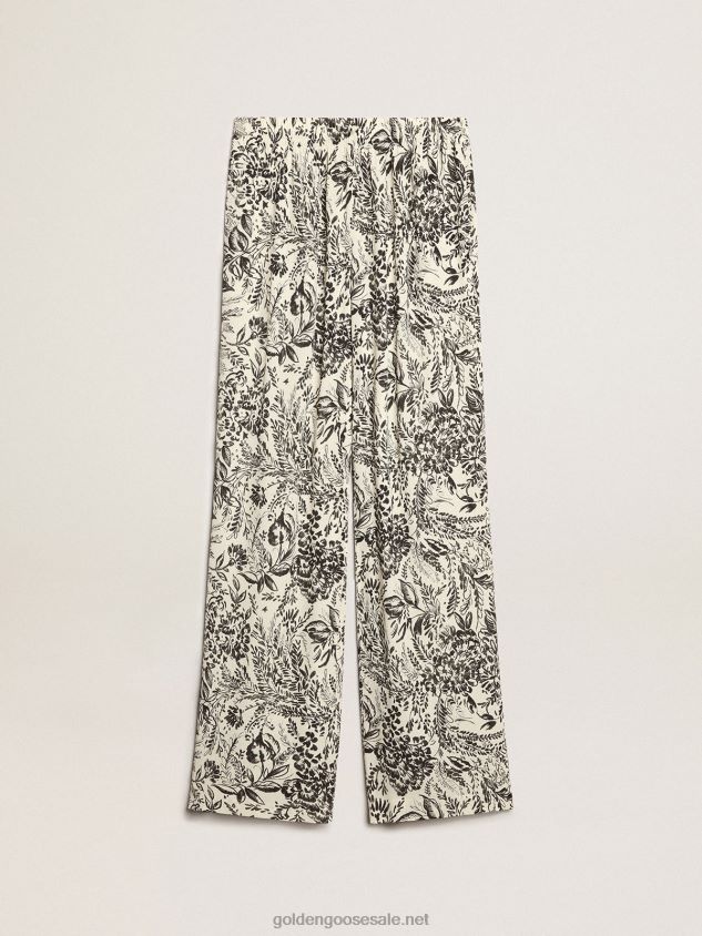 White joggers with black toile de jouy print FN20N1053 Women Golden Goose