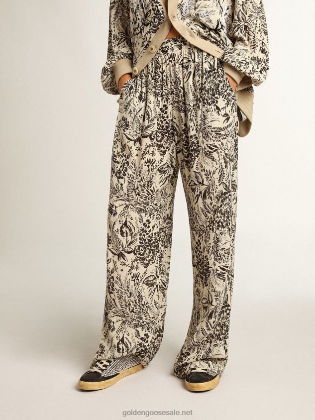 White joggers with black toile de jouy print FN20N1053 Women Golden Goose