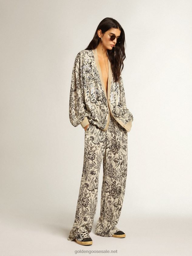 White joggers with black toile de jouy print FN20N1053 Women Golden Goose