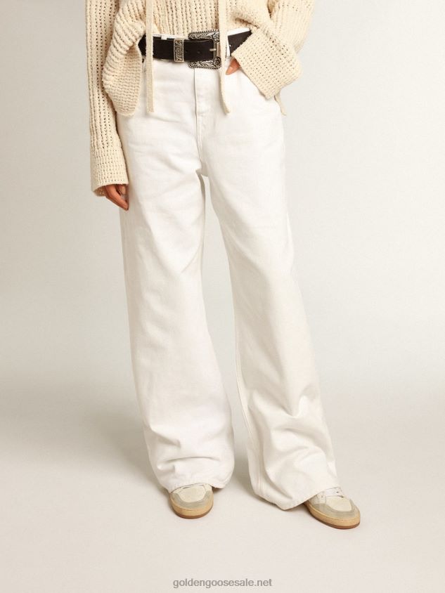Wide-leg jeans in white bull denim FN20N1042 Women Golden Goose