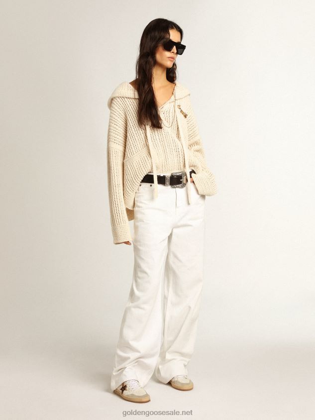 Wide-leg jeans in white bull denim FN20N1042 Women Golden Goose