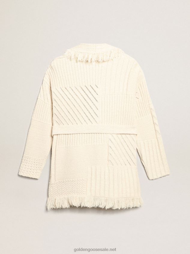 Belted cardigan in papyrus-colored cotton FN20N959 Women Golden Goose