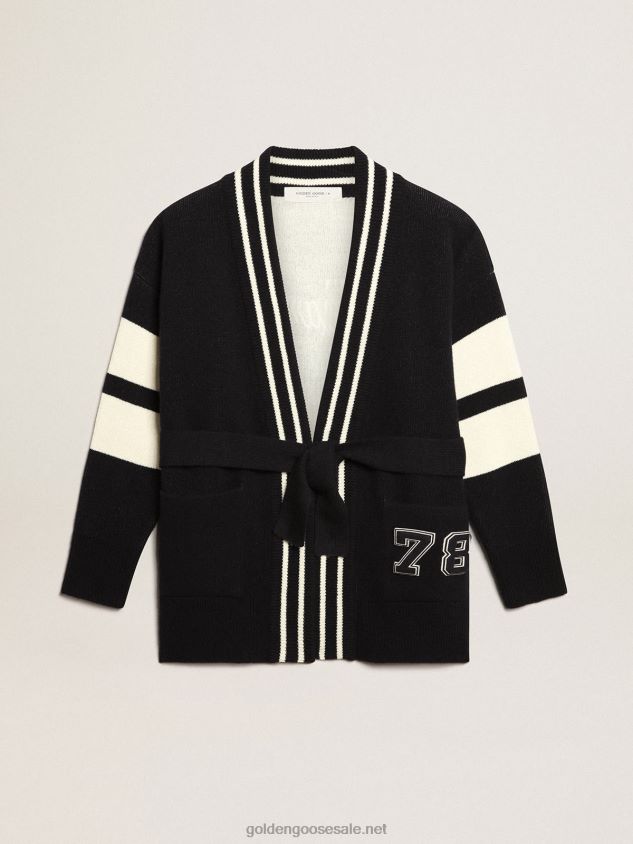 Blue Journey Collection cardigan with belt at the waist FN20N985 Women Golden Goose
