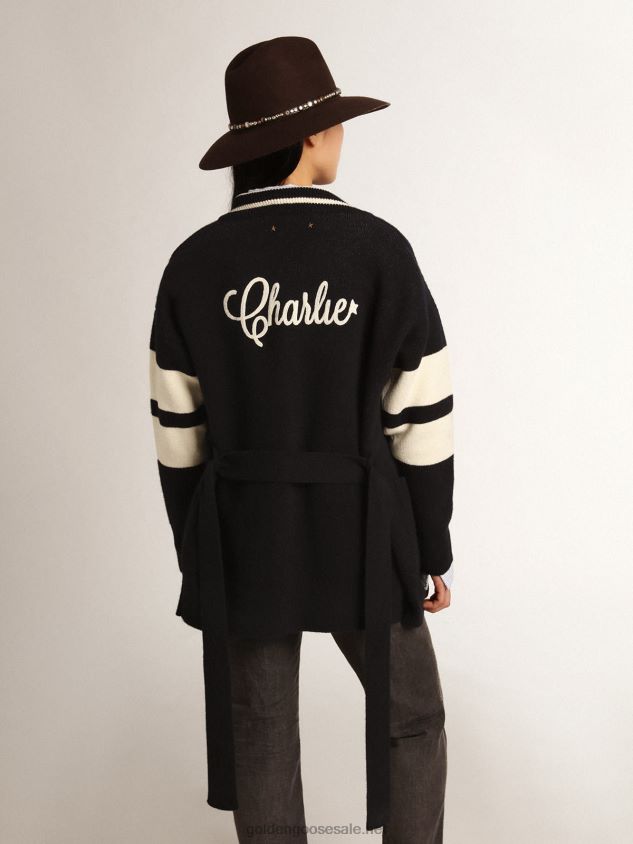 Blue Journey Collection cardigan with belt at the waist FN20N985 Women Golden Goose
