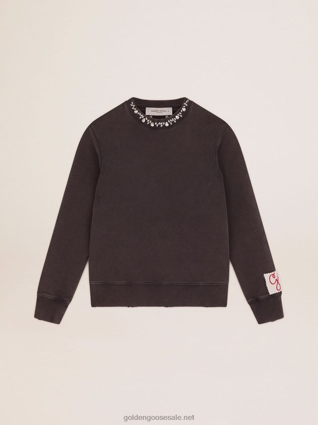 Collection sweatshirt in anthracite gray with cabochon crystals FN20N956 Women Golden Goose