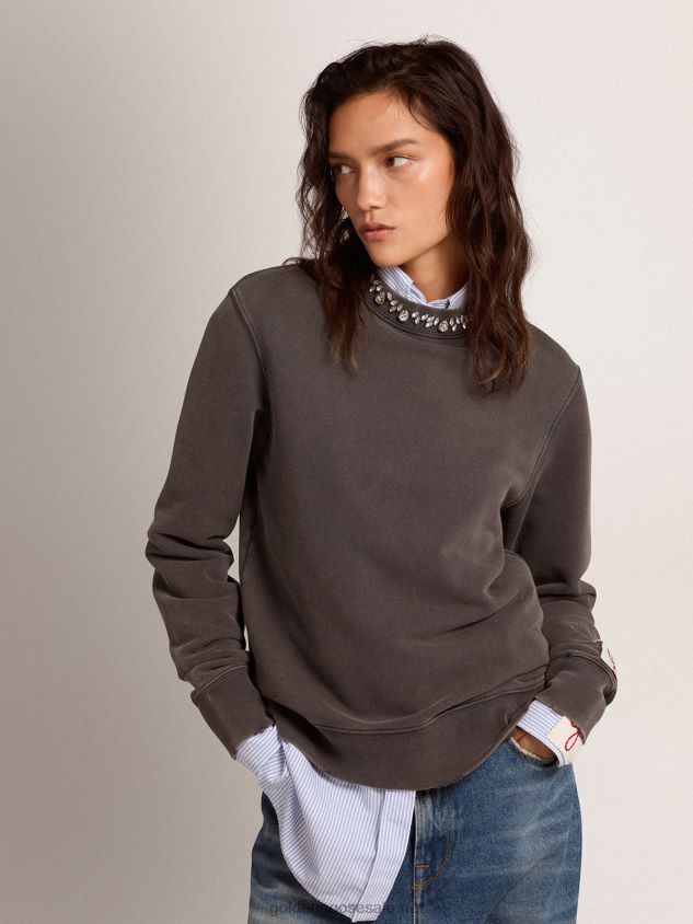 Collection sweatshirt in anthracite gray with cabochon crystals FN20N956 Women Golden Goose