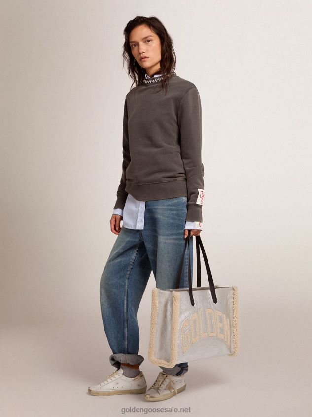 Collection sweatshirt in anthracite gray with cabochon crystals FN20N956 Women Golden Goose