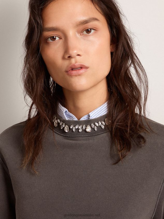 Collection sweatshirt in anthracite gray with cabochon crystals FN20N956 Women Golden Goose