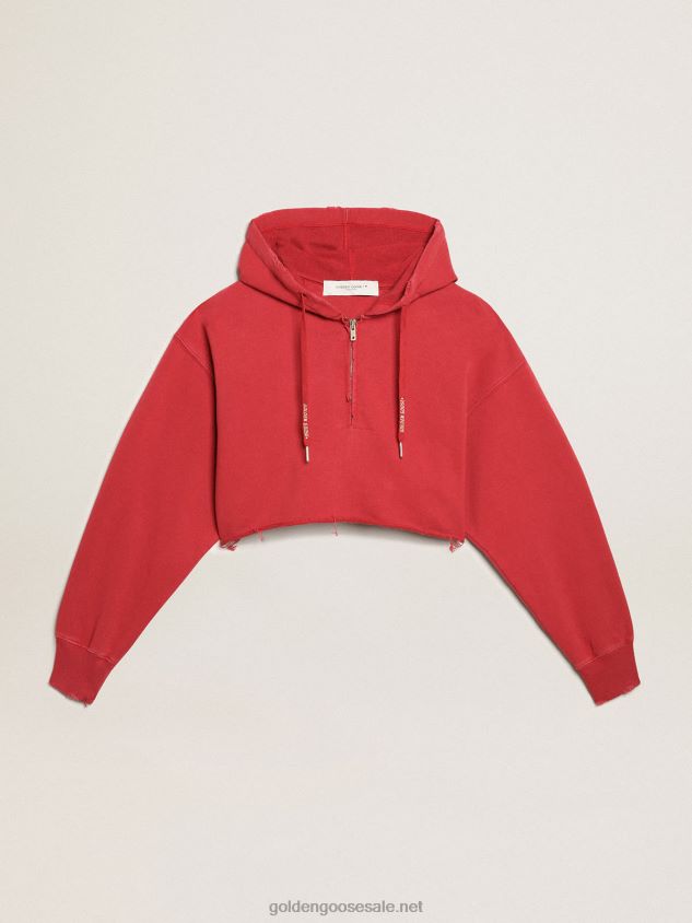 Cropped hooded sweatshirt in red FN20N979 Women Golden Goose