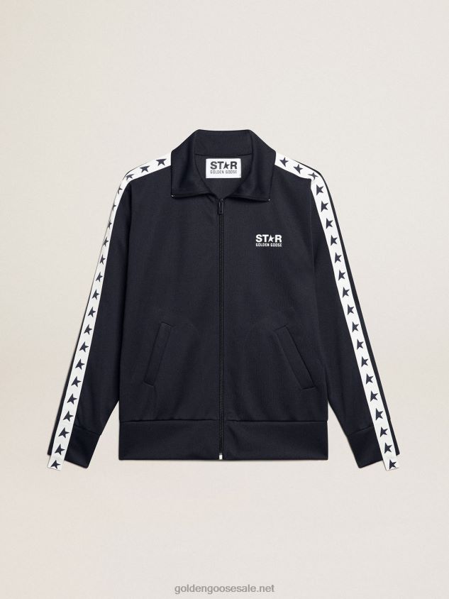 Dark blue zipped sweatshirt with white strip and contrasting stars FN20N917 Women Golden Goose