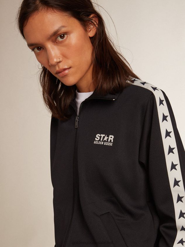 Dark blue zipped sweatshirt with white strip and contrasting stars FN20N917 Women Golden Goose