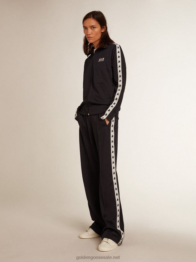Dark blue zipped sweatshirt with white strip and contrasting stars FN20N917 Women Golden Goose