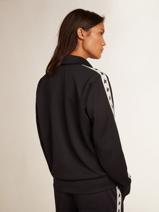 Dark blue zipped sweatshirt with white strip and contrasting stars FN20N917 Women Golden Goose