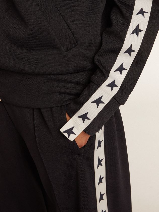 Dark blue zipped sweatshirt with white strip and contrasting stars FN20N917 Women Golden Goose