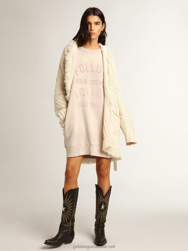 Distressed-finish pale pink sweatshirt dress FN20N968 Women Golden Goose