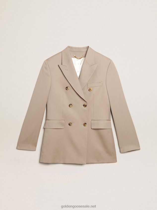 Double-breasted blazer in light beige wool gabardine FN20N915 Women Golden Goose