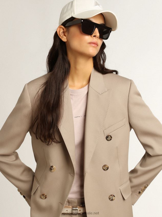 Double-breasted blazer in light beige wool gabardine FN20N915 Women Golden Goose
