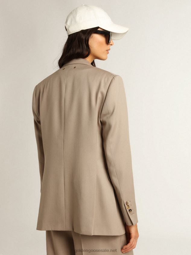 Double-breasted blazer in light beige wool gabardine FN20N915 Women Golden Goose